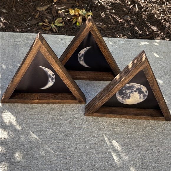 Wooden Triangle Moon Phase Decor set of 3 - Picture 8 of 10
